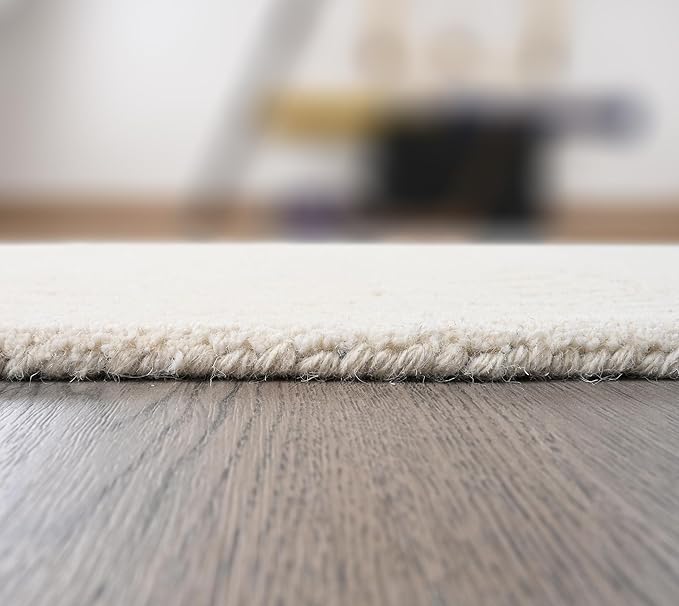 Hand-Tufted 100% Wool Area Rug – Unique Modern Geometric Grid Pattern, Soft Plush Textured Carpet for Living Room, Bedroom, Dining Room & Entryway (Beige, 2.6' x 12')