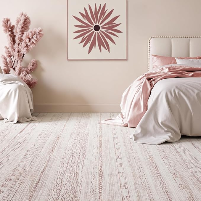 9x12 Pink Area Rugs for Living Room Machine Washable Rug Distressed Girls Nursery Rug Indoor Carpet Neutral Moroccan Boho Ultra Soft Area Rug for Bedroom Dining Room Playroom Office