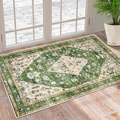 Boho Vintage Oriental Entry Rugs for Entrance Non-Slip Washable Tribal Small Area Rug,Ultra Soft Bohemian Floral Medallion Low-Pile Indoor Front Door Mat for Bedroom Kitchen Bathroom 24" x 36"