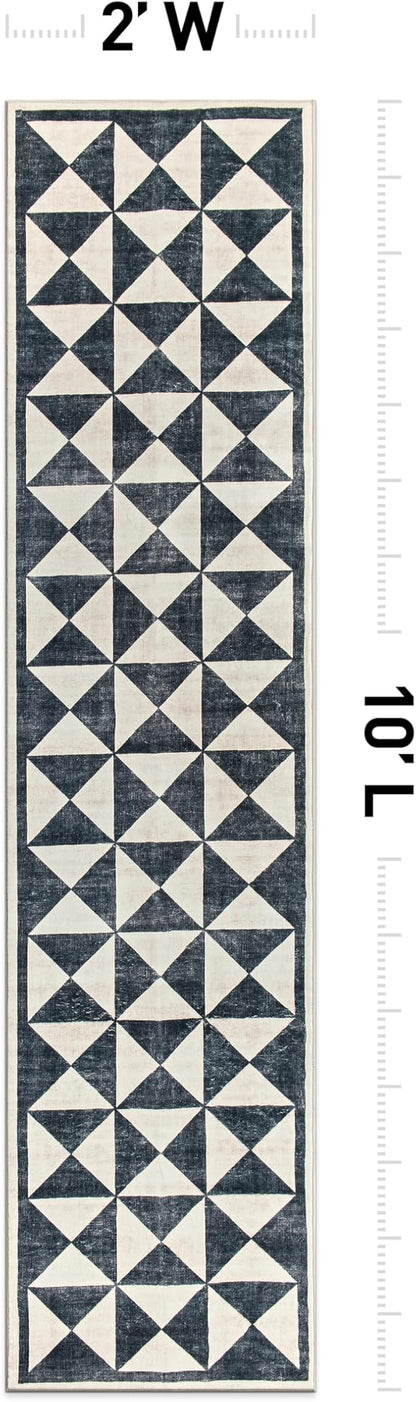 Rugshop Geometric Diamond Washable Non Slip Runner Rug 2' x 10' Cream