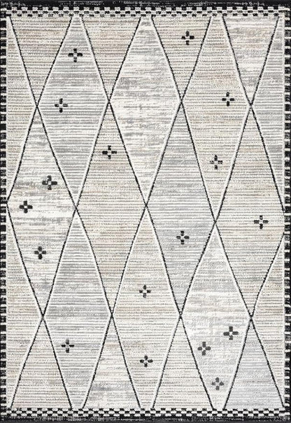Abani Viva Cream & Grey Area Rug 2' x 3' for Living Room, Bedroom - Farmhouse Diamond Pattern - Durable & Easy to Clean