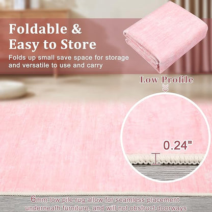 Living Room Area Rug 9x12 Machine Washable Rug Non-Slip Stain Resistant Modern Abstract Bedroom Rug Contemporary Throw Floor Carpet for Dining Room Solid Area Rug for Home Office, Pink