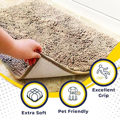 Muddy Mat® Original Dog Door Mat for Muddy Paws, Super Absorbent Microfiber, Non-Slip Washable Pet Rug, Quick Dry Chenille Entryway Carpet, Machine Washable Indoor Outdoor mat, Beige 36"x120"