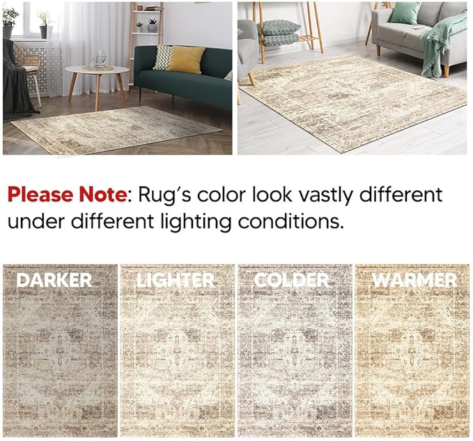 Keen Home Design 8x10 Rug - Machine Washable Area Rug with Non-Slip Backing, Ideal for Living Room, Dining Room, Bedroom - Vintage, Easy Clean, Durable, Low Pile - (8' x 10')
