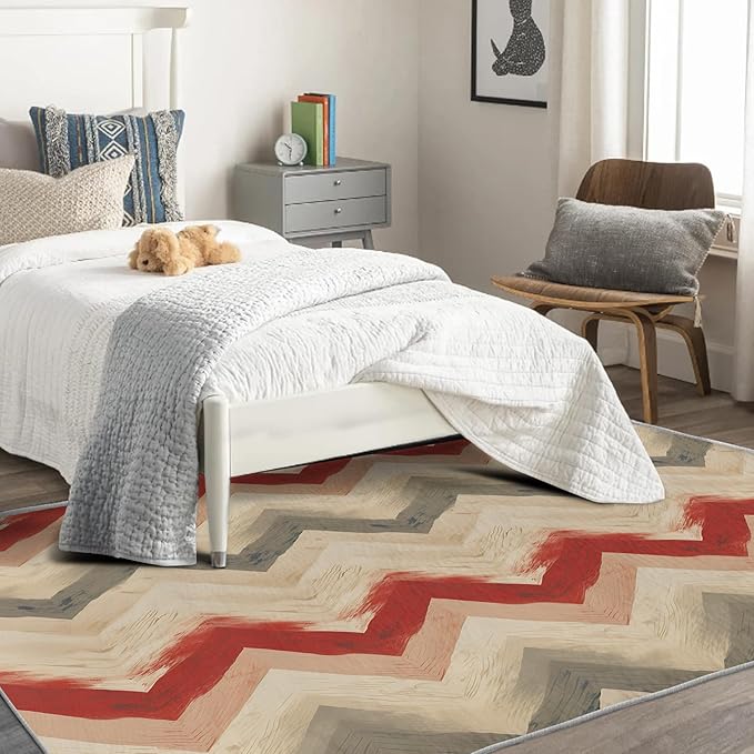 Chevron Pattern Rug, 5x6 Rug, Farmhouse Stripes Rugs for Entryway, Stripes Large Area Rug, Washable Rug Non Slip Soft Indoor Carpet, Kids and Pets Friendly, Chevron Pattern Home & Room Decor