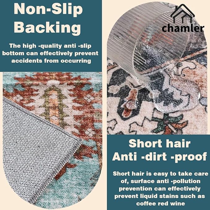 10'x14' Washable Area Rug Boho Chic Medallion Distressed Design Non-Shedding Easy Care Ideal for High Traffic Areas in Rugs for Living Room Bedroom Office Coffee Table Large Carpet