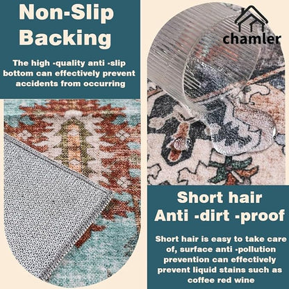 10'x14' Washable Area Rug Boho Chic Medallion Distressed Design Non-Shedding Easy Care Ideal for High Traffic Areas in Rugs for Living Room Bedroom Office Coffee Table Large Carpet