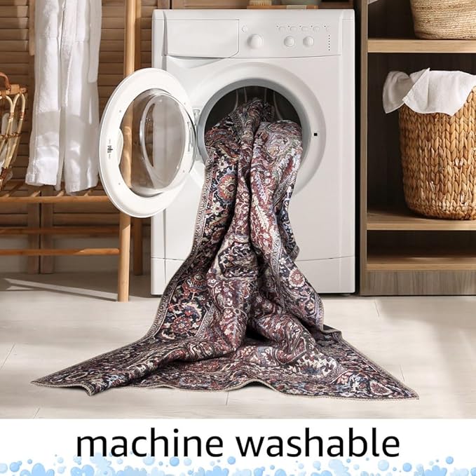Keen Home Design 5x7 Rug - Machine Washable Area Rug with Non-Slip Backing, Ideal for Living Room, Dining Room, Bedroom - Vintage, Easy Clean, Durable, Low Pile - (5' x 7')