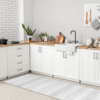Lahome Moroccan Kitchen Runner Rug - 2x8 Non-Slip Washable Hallway Rug Runner Ultra-Thin Soft Throw Bathroom White Print Distressed Carpet for Entryway Laundry Room Living Room