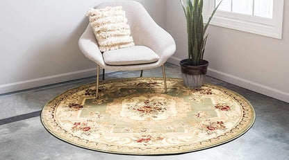 Unique Loom Versailles Collection Traditional Classic Floral Motif Area Rug (8' 0 x 8' 0 Round, Green/ Ivory)