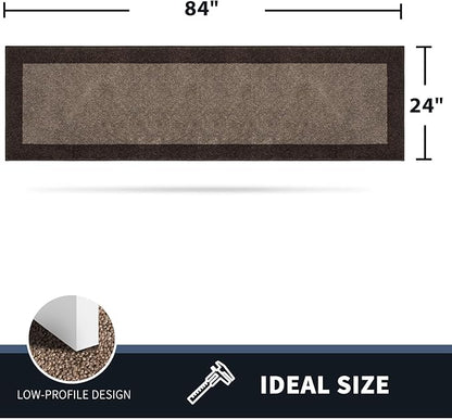 PURRUGS Dirt Trapping Door Mat 24" x 84", Non-Slip/Skid Machine Washable Entryway Rug, Shoes Scraper, Throw Rug, Super Absorbent Area Rug for Muddy Wet Shoes and Paws, Grayish Brown & Coffee