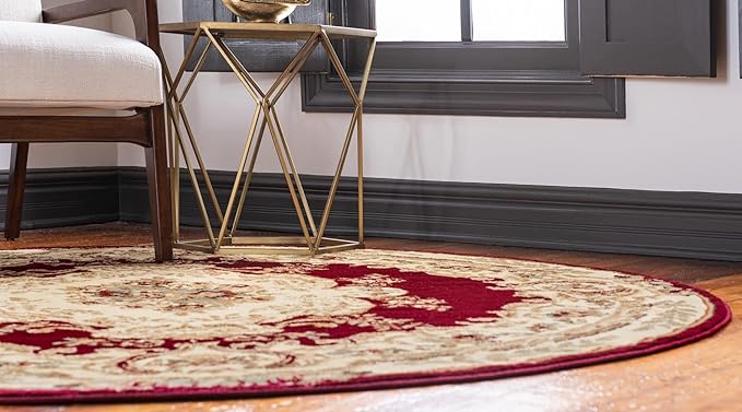 Rugs.com Chateau Collection Rug – 13' Round Red Medium Rug Perfect for Kitchens, Dining Rooms