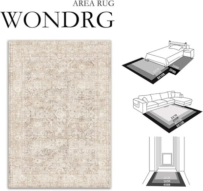 2x3 Beige Washable Area Rug for Entryway Neutral Soft Non Slip Small Carpet Low Pile Vintage Distressed Door Mat for Entrance Bathroom Bedroom Indoor