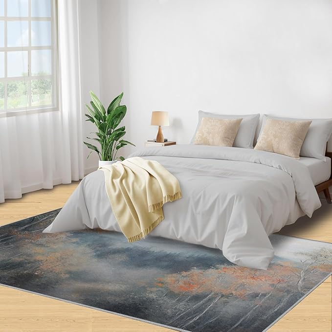 2x4 Autumn Forest Runner Rug for Hallway - Mountain Scenery Kitchen Mat, Oriental Charm Kitchen Runner Rug Soft Non Slip Anti Fatigue for Laundry Room Indoor Hallways