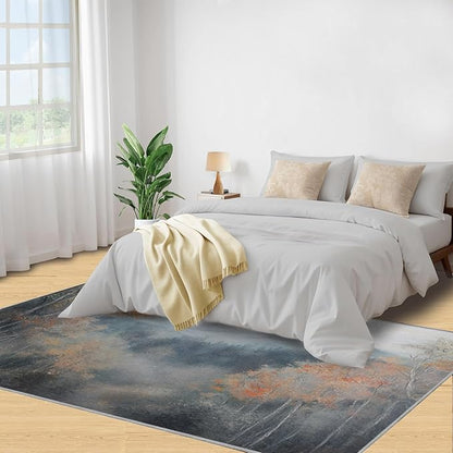 6x9 Autumn Forest Living Room Rug - Mountain Scenery Bedroom Carpet, Oriental Charm Classroom Rug for Carpet Boy Bedroom Office Nursery Hardwood Home Decor
