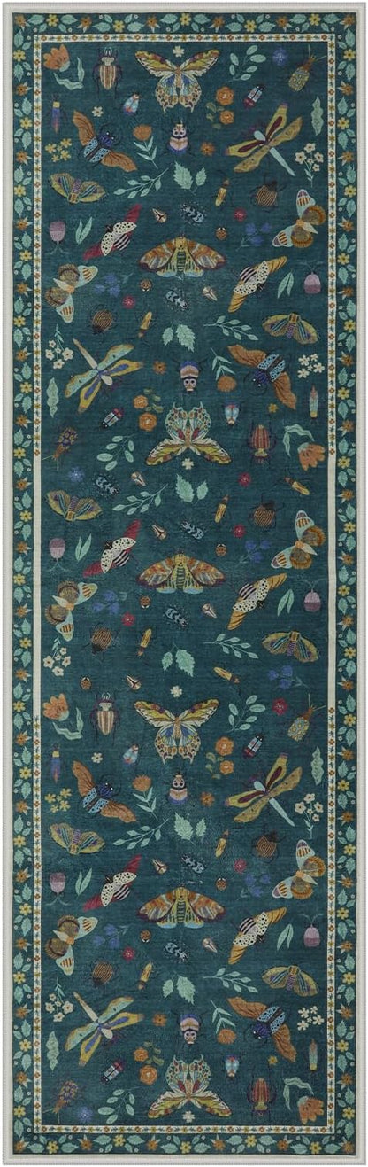Lahome Insect Hallway Runner Rug, 2'5''x8' Ultra-Thin Washable Runners for Hallways Kitchen, Soft Laundry Room Rug Non-Slip Long Carpet for Entryway Bedroom Bathroom, Dark Green