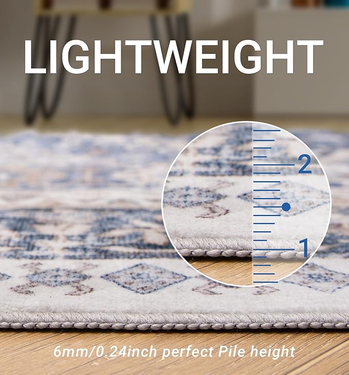 zesthome 8x10 Area Rugs for Living Room,Non-Slip Backing Washable Rugs,Vintage Large Area Rug,Stain Resistant Home Decor Rug (Blue/Beige,8'x10')