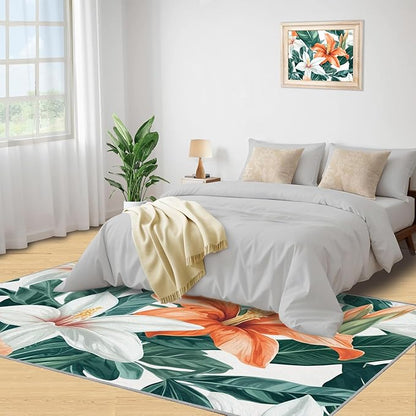 Lily Flowers Rugs for Bedroom - 6x9 Area Rug - Abstract 3D Flowers Rugs for Living Room, Tropical Plants Rug, Washable Home Decor Carpet