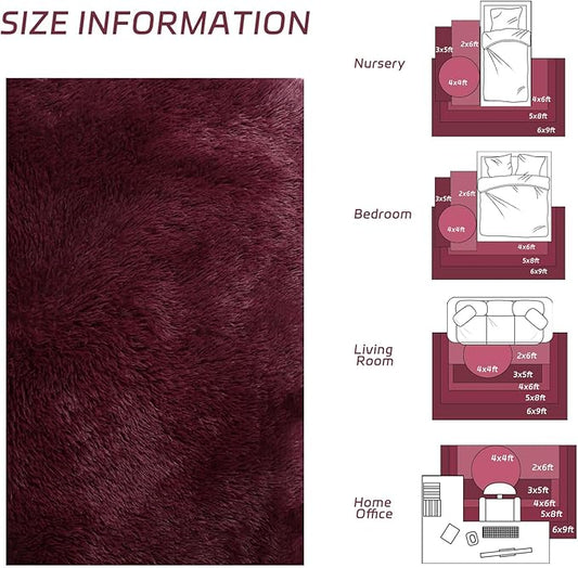 duduta Burgundy Plush Round Rug 4x4 ft, Fluffy Shag Rugs for Bedroom Classroom Nursery Playroom Dorm Decor, Washable Non Slip