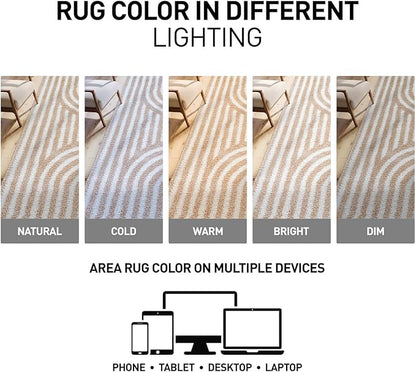 Rugshop Abstract Arch Shag Area Rug Beige 2' x 3' Ideal for Entryways, Kitchens, or Small Spaces