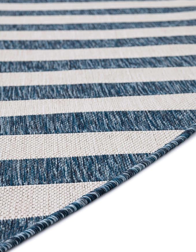 Unique Loom Outdoor Striped Collection Area Rug - Striped (10' Round Blue/Ivory)