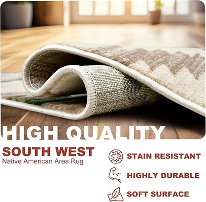 YHSF South West Native American Rug Ritz – Native Tribal American Indian Inspired Rug - Living Room, Bedroom, Hallway, Entryway & High-Traffic Area Rugs - Washable - Soft - Olive, 8 Feet x 10 Feet