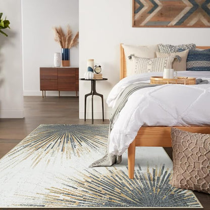 Lahome Modern Living Room Area Rug - 4x6 Rug Washable Non-Slip Soft Bedroom Rugs Ultra-Thin Throw Office Rug, Abstract Print Low-Profile Carpet Rug for Kitchen Laundry Room Entryway (Gold/Gray, 4'x6')