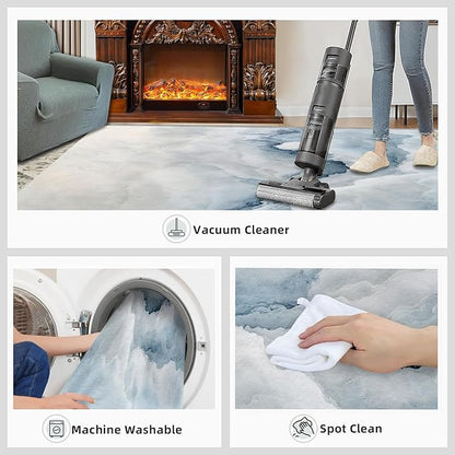 Modern Simple Art Rugs for Bedroom - 5x8 Area Rug - 3D Cloud Marble Rugs for Living Room, Abstract Mist Marble Rug, Washable Home Decor Carpet