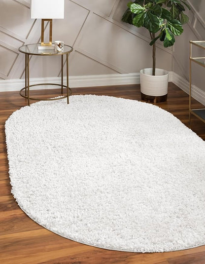 Unique Loom Davos Shag Collection Area Rug - Solid (5' 3" x 8' Oval, White/ Ivory)