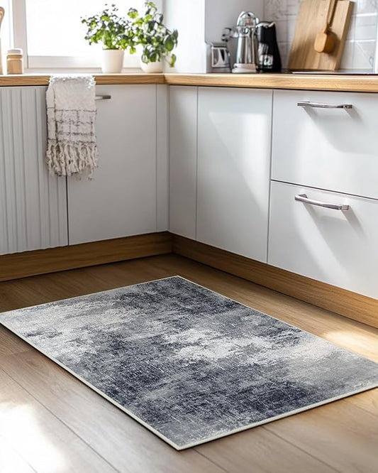 AMADA HOMEFURNISHING Washable Entry Rug,2x3 Modern Abstract Rug with Low Pile and Non-Slip Backing, Small Rug with Abstract Pattern for Entryway, Kitchen and Living Room, Grey