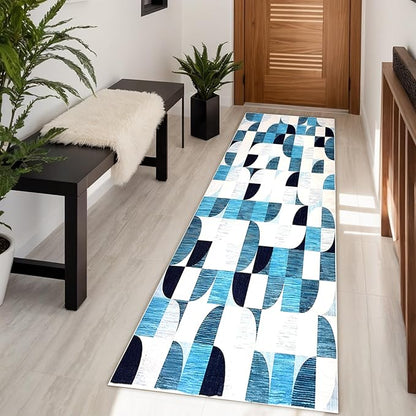 2x6 Runner Rug Washable, Modern Abstract Area Rugs for Hallways Kitchen Bathroom Bedroom Entryway, Non Slip Carpet Long Mat Indoor, Boho Soft Ultra-Thin Navy Blue