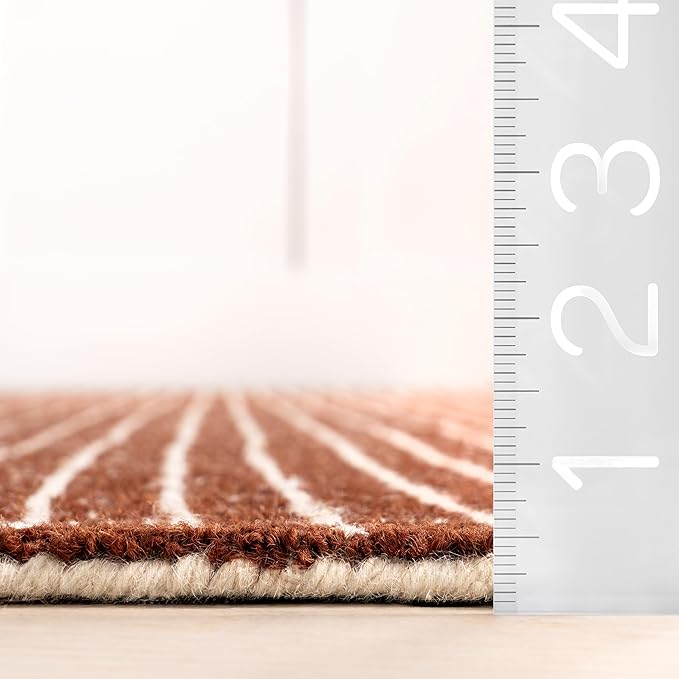 Rugs USA 2'6" x 8' Melrose Checked Wool Indoor Runner Rug, Contemporary Farmhouse Chestnut/Ivory for Living Room, Bedroom, Office, Entryway, Hallway