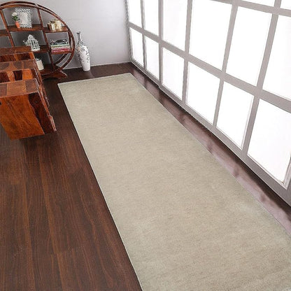 Hand Knotted Loom Wool ECO-Friendly Area Rugs - 2'6''x10', Runner, Beige Color, Solid Plain Design, High Pile Handmade Anti Skid Area Rugs for Living Room, Bed Room (L00111)