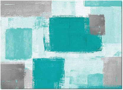 Teal Green Rectangular Area Rugs for Living Room Bedroom 5 x 8 ft Abstract Paint Texture Modern Art Non-Shedding Soft Low Pile Rug Non Slip Washable Rug for Nursery Entryway Playroom