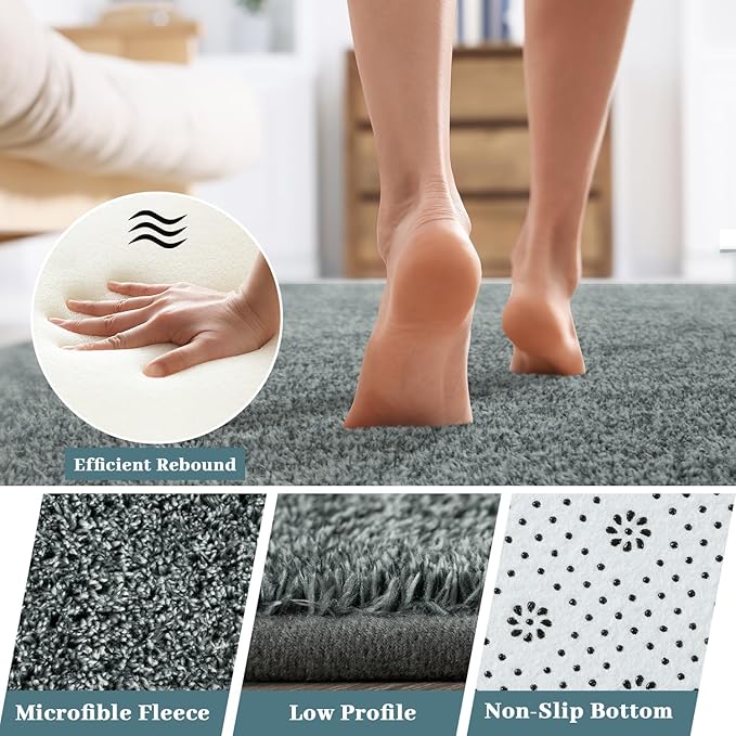 HQAYW 6x9 Large Area Rugs for Living Room Bedroom, Modern Thickened Memory Foam Soft Rug, Low Pile Minimalist Washable Non Slip Carpets for Kids Girls Boys Nursery Dorm Home Decor, Grey Green