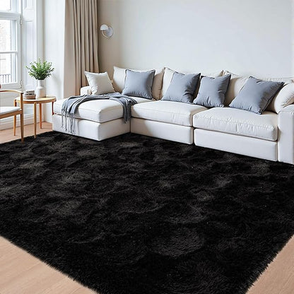 Beglad Fluffy Area Rugs 3 x 5 Feet, Modern Minimalist Style Shag Rugs, Non-Slip Indoor Carpet Soft Rugs for Bedroom, Living Room, Black
