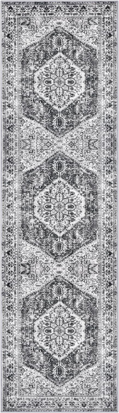 KOZYFLY Runners for Hallways 2x7 Ft Washable Kitchen Runner Rug Boho Runner Rug for Entryway Indoor Printed Faux Wool Floor Carpet Runner for Bedroom Kitchen Hall, Grey