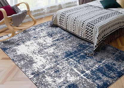 Keen Home Design Area Rugs - 6x9 Non-Shedding, Abstract Rugs for Kitchen, Living Room, Bedroom, Dining Room, Entryway - Size: 5'11" x 9'2", Navy/Grey/White