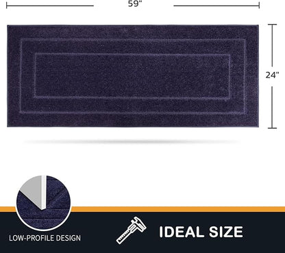 PURRUGS Dirt Trapping Door Mat 24" x 59", Non-Slip/Skid Machine Washable Entryway Rug, Dog Doormat, Super Absorbent Welcome Mat for Muddy Wet Shoes and Paws, Navy Blue