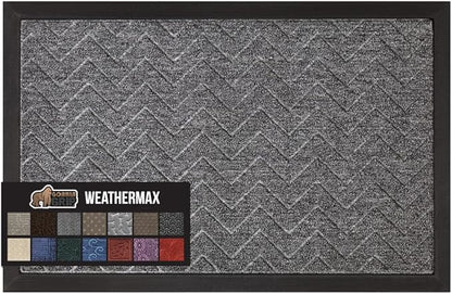 GORILLA GRIP 100% Waterproof All-Season WeatherMax Doormat, 72x24, Durable Natural Rubber, Stain and Fade Resistant, Low Profile, Indoor Outdoor Door Mats, Easy Clean Patio Entrance Mat, Steel Chevron