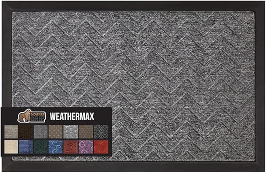 GORILLA GRIP 100% Waterproof All-Season WeatherMax Doormat, 72x24, Durable Natural Rubber, Stain and Fade Resistant, Low Profile, Indoor Outdoor Door Mats, Easy Clean Patio Entrance Mat, Steel Chevron