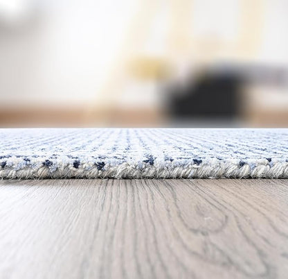 Hand-Tufted 100% Wool Pile Area Rug – Geometric Textured Grid Check Pattern – Thick and Durable Floor Carpet for Bedroom, Living Room, Kids Room, and Dining Area (Navy Blue, 2' x 3')