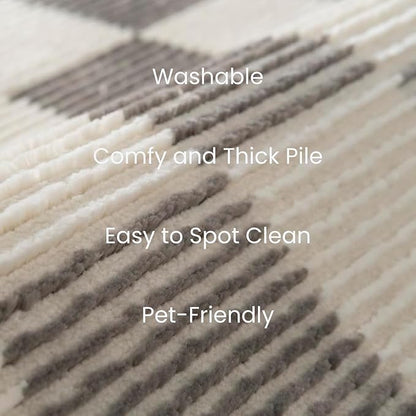 Revival Rugs Gambit 6'7"x9' Checkered Rug Washable Area Rug for Living Room Bedroom - 100% Recycled Oeko-TEX Certified, Medium Pile, Gray, Beige