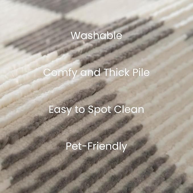 Revival Rugs Gambit 7'10"x10' Checkered Rug Washable Area Rug for Living Room Bedroom - 100% Recycled Oeko-TEX Certified, Medium Pile, Gray, Beige
