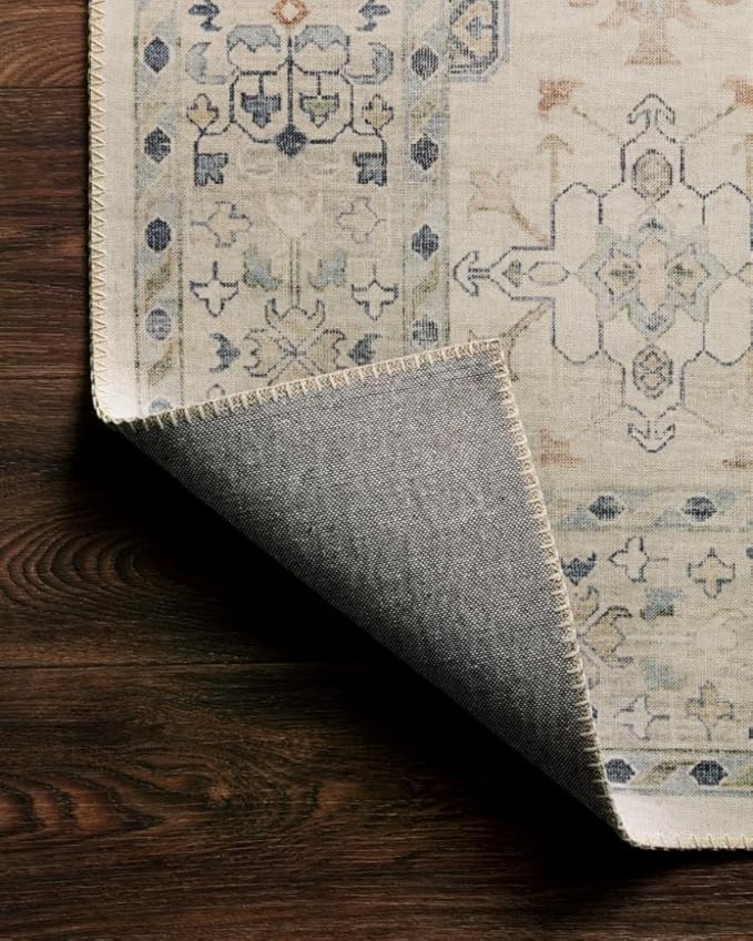Loloi Hathaway Collection HTH-04 Beige/Multi 2'-0" x 5'-0", .25" Thick Accent Rug, Soft, Durable, Printed, Modern, Low Pile, Non-Shedding, Easy Clean, Living Room Rug