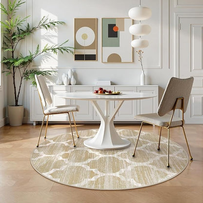 Lahome Moroccan Round Rug - 3x3 Washable Non-Slip Small Bathroom Rug Throw Soft Kids Nursery Room Rugs, Modern Print Distressed Round Carpet for Bedroom Sofa (Taupe, 3Ft-Round)