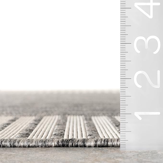 Nuloom Asha Grey/Ivory, 9'6" x 12', Casual, Striped Border, Soft and Cozy, High Traffic, Stain Resistant, Easy Clean, Durable Area Rug for Indoor/Outdoor Patio, Deck, Porch, Garden, Courtyard