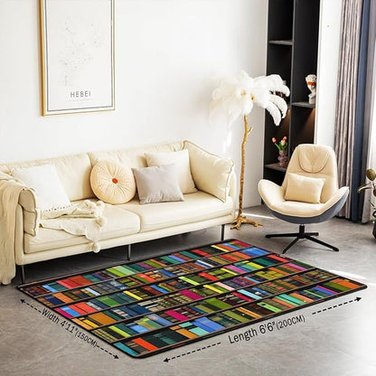 Books Large Area Rug 5x7 Rainbow Bookshelf Living Room Rug | Watercolor Book Shelf Rugs for Bedroom, Bookcase Bookrack Carpet Indoor Floor Mat