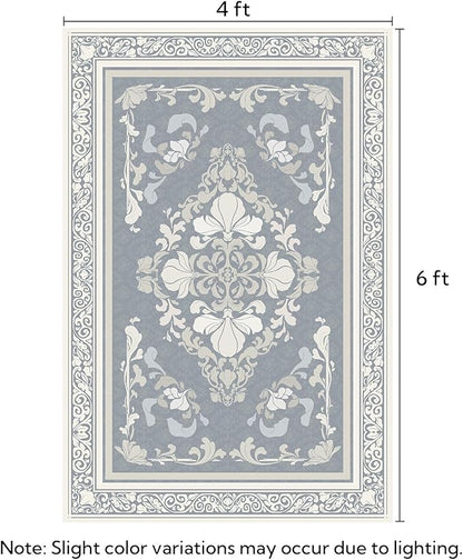 SOULFUL Medium Pile 4x6 Rugs for Living Room - Soft Foot Feel Area Rug - Greige Boho Floral - Washable Non-Slip - Perfect for Bedroom Kids Room Under Dining Table Office
