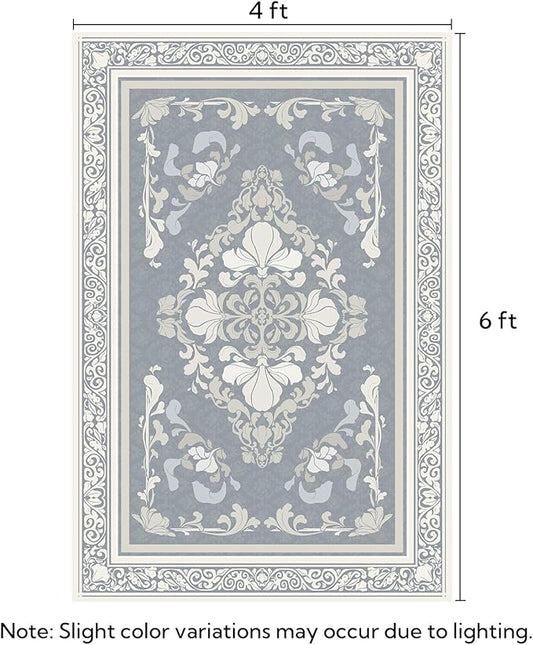 SOULFUL Medium Pile 4x6 Rugs for Living Room - Soft Foot Feel Area Rug - Greige Boho Floral - Washable Non-Slip - Perfect for Bedroom Kids Room Under Dining Table Office